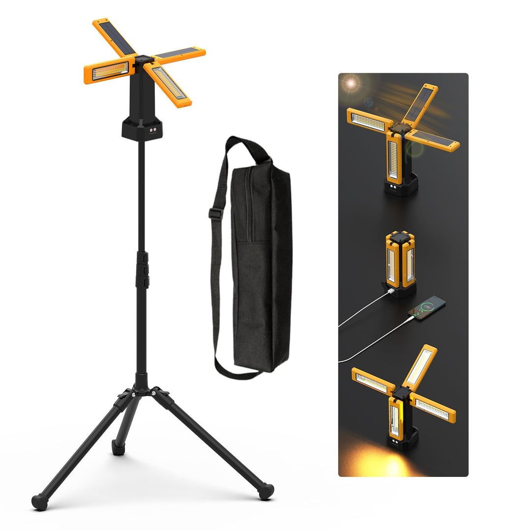 iodoo Solar-Akku LED Baustrahler mit Stativ, 13200mAh Kapazität Akku, 8000 Lumen Helligkeit LED Stra