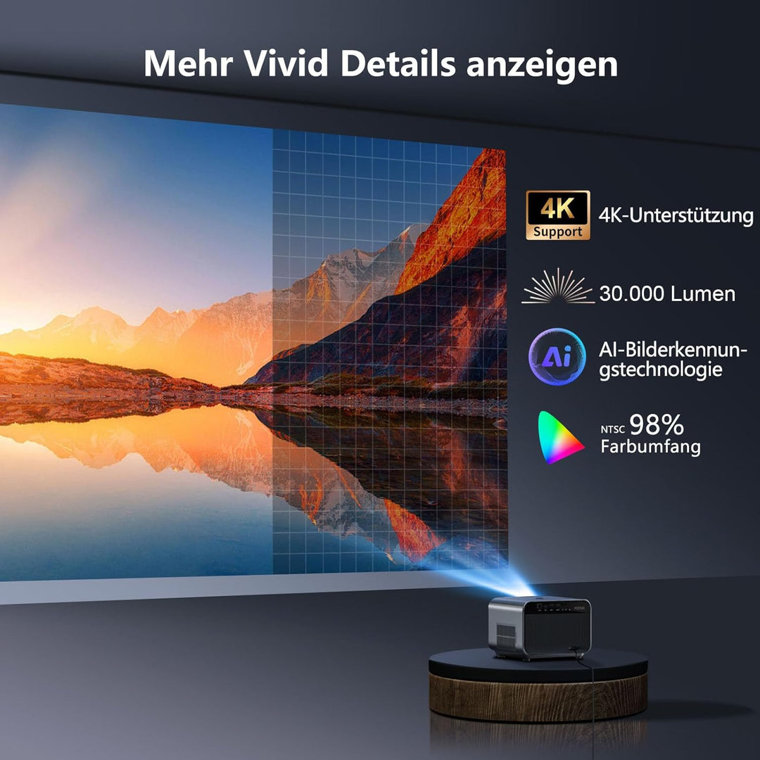 VGKE Smart Beamer 4k Heimkino, [Netflix Offizieller ＆ Autofokus] 30000 Lumen Full HD 1080p WiFi6 Blu