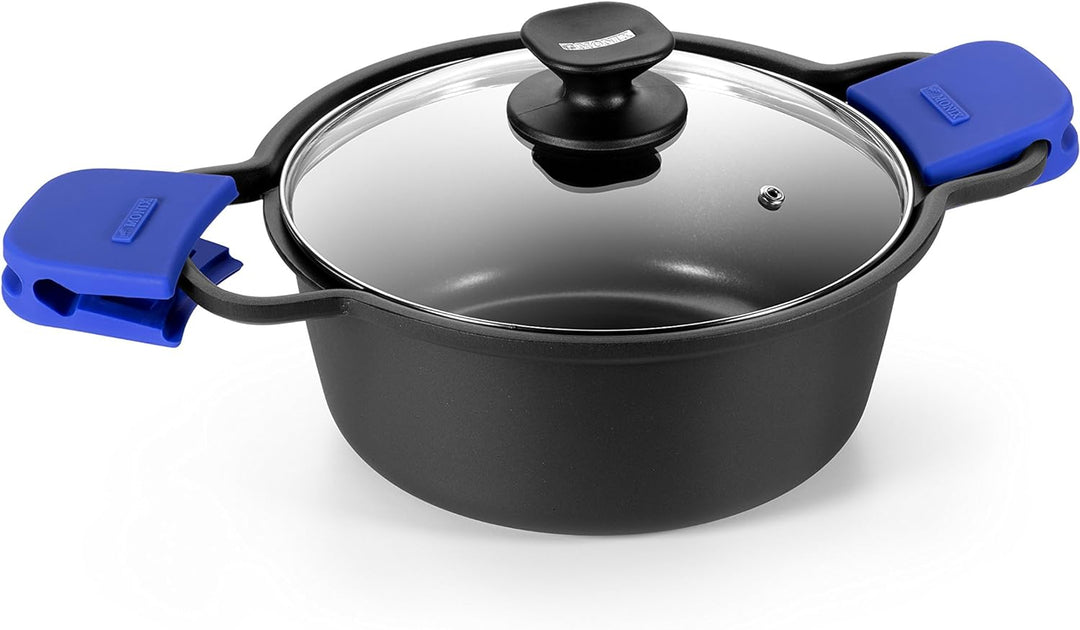 Monix Teigwarentopf, geeignet für alle Herdarten und Induktion, Aluminium, schwarz/blau, 28. cm Mode