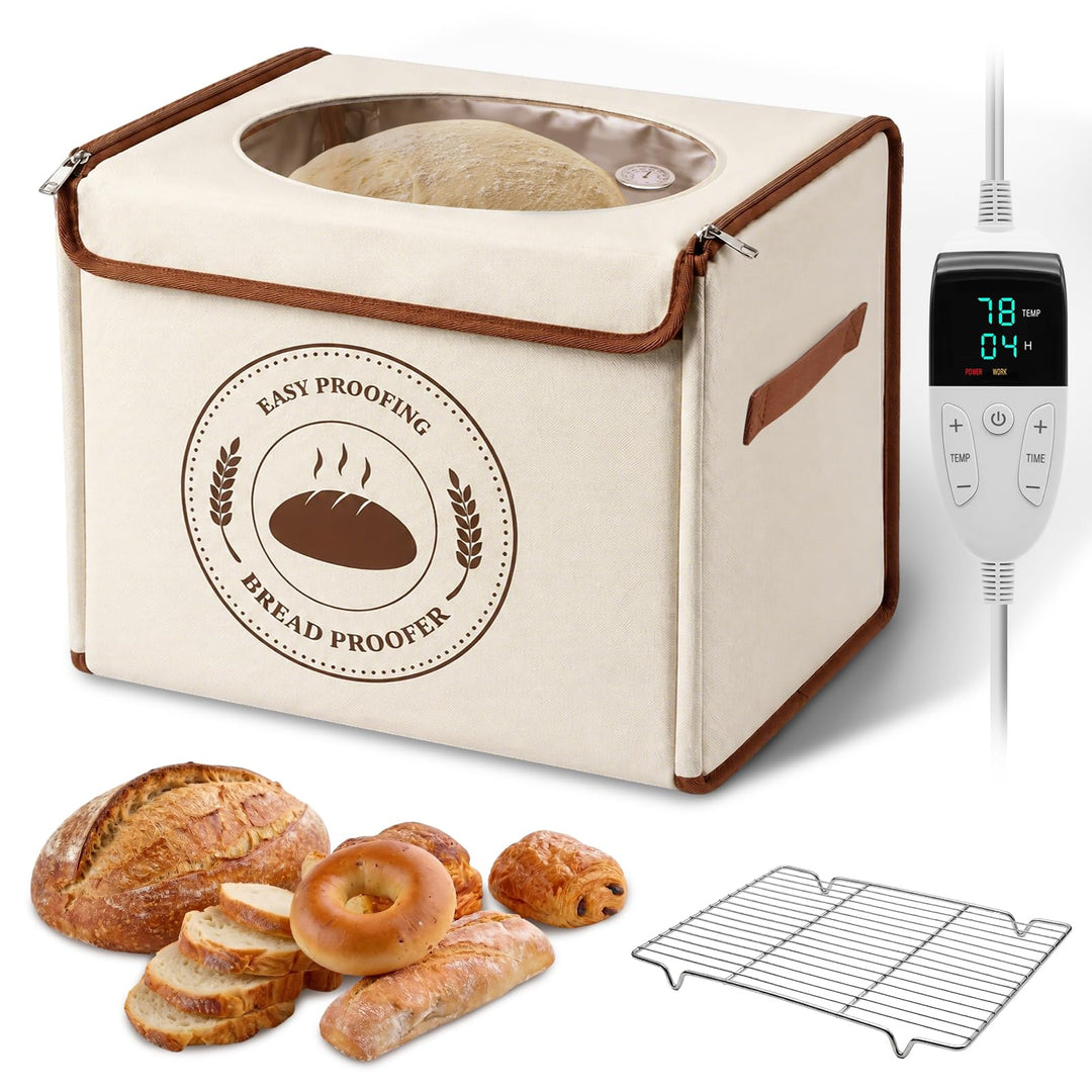 MQFORU Faltbare Gärbox mit 21–50°C Temperaturregelung & 24h-Timer, Teiggärbox mit Metallregal Hygrom