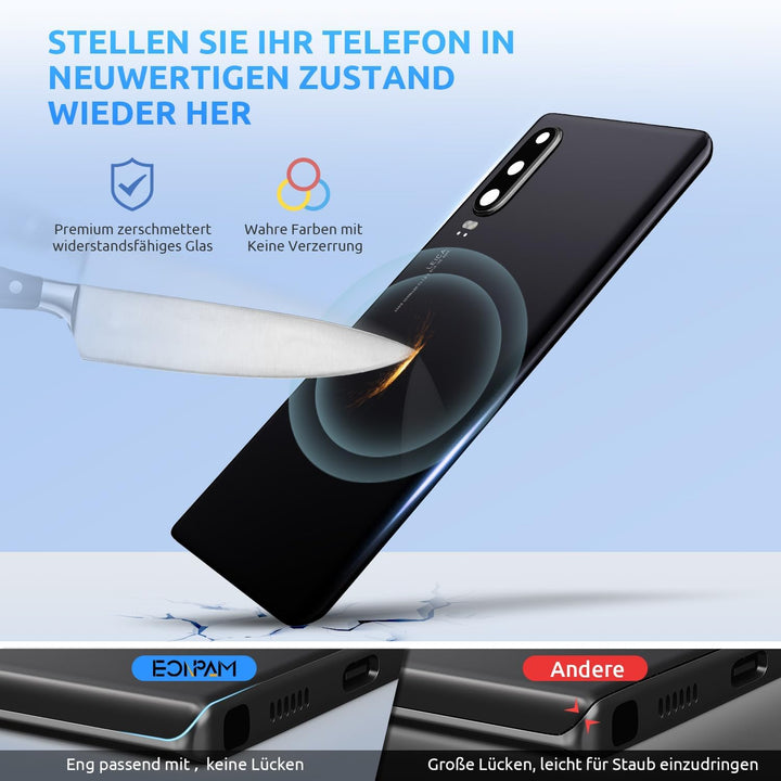 Eonpam Akkudeckel für Huawei P30 Rückseite Glas Original Backcover Back Glas Ersatz Reparatur Set mi