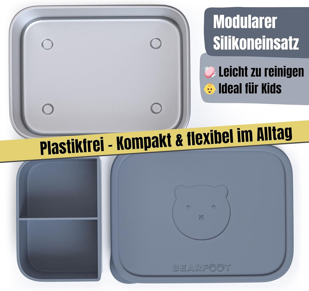 BEARFOOT Edelstahl Brotdose Kinder mit Silikondeckel (Blau, 1.200 ml) | BPA-frei, auslaufsicher, Bro