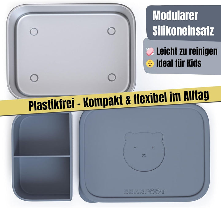 BEARFOOT Edelstahl Brotdose Kinder mit Silikondeckel (Blau, 1.200 ml) | BPA-frei, auslaufsicher, Bro