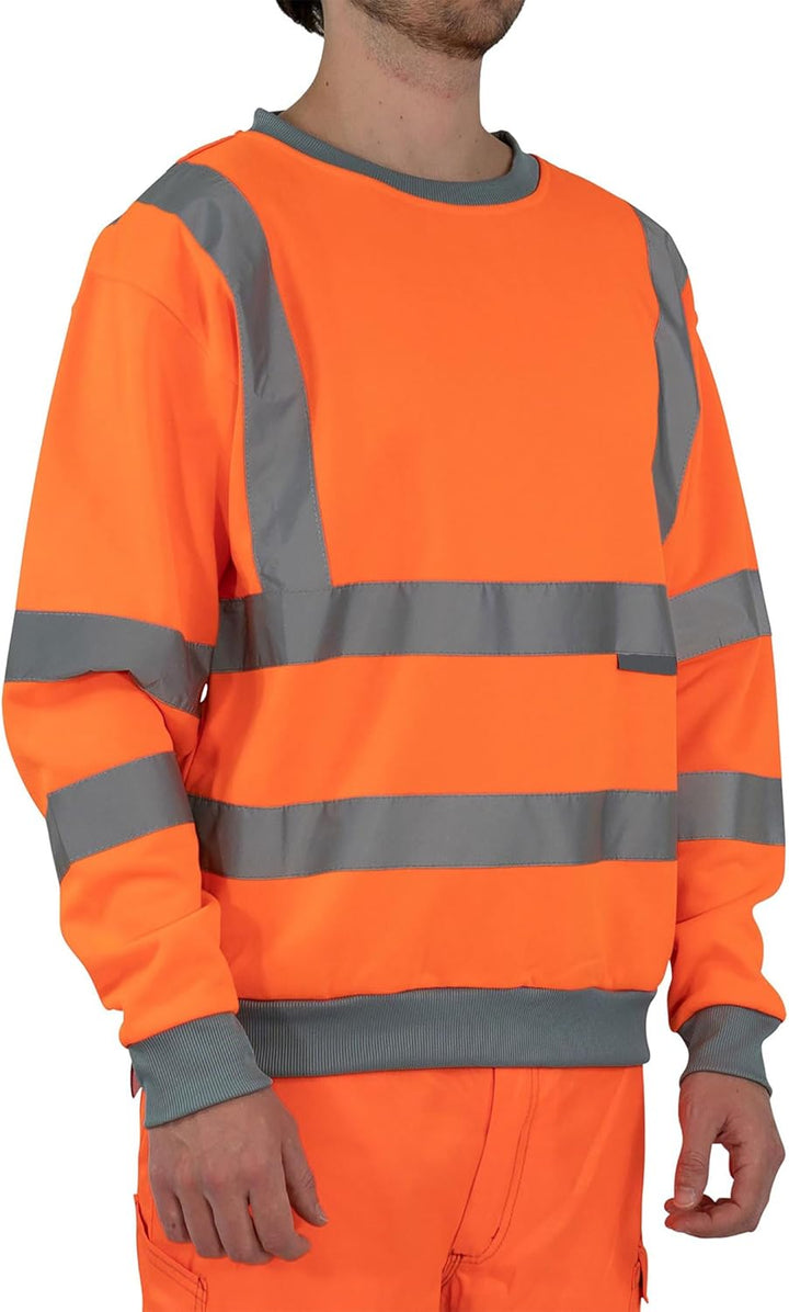 Warnschutz Pullover Herren EN ISO 20471 Klasse 3 Sicherheits-Sweatshirt mit Reflexstreifen, Rundhals