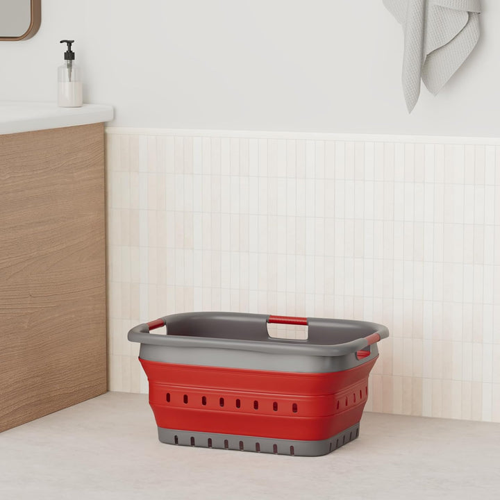SAMMART 41L Collapsible 3 Handled Plastic Laundry Basket - Foldable Pop Up Storage Basket/Organizer
