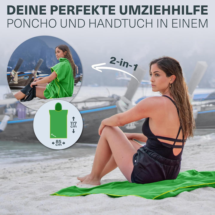 NirvanaShape Handtuch-Poncho für Erwachsene, Umziehhilfe & Handtuch zugleich, Surf-Poncho mit Quick-