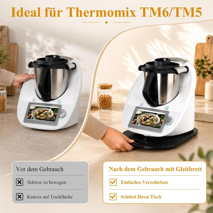 Verbesserte Kugel-Gleitbrett für Thermomix TM6/TM5 Zubehör, leichtgängiges Rollbrett Slider, schwarz