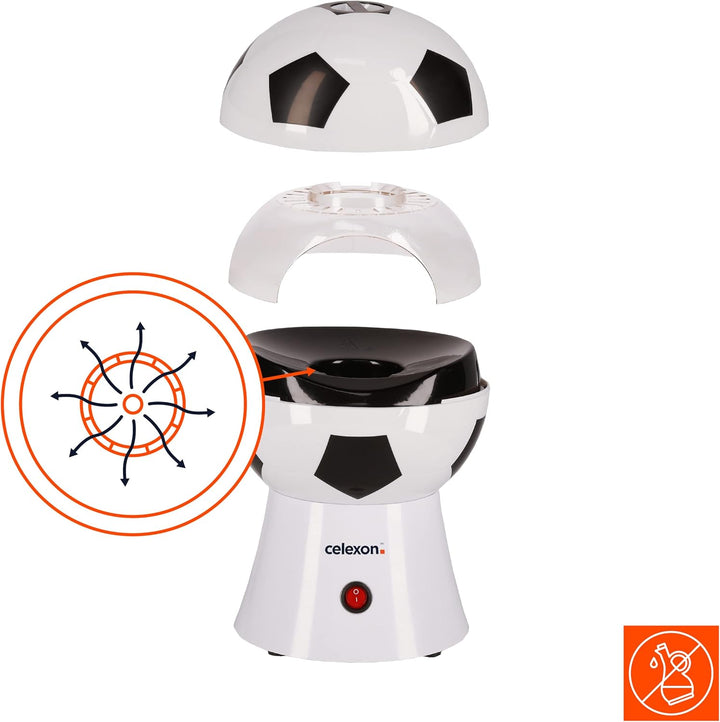 celexon SoccerPop SP10 Popcorn-Maschine - 20x20x29cm - Gewicht:1,2kg - weiss/Fussball-Design- ohne Ö