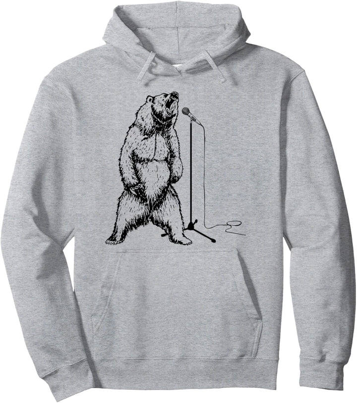 Funny Singing Grizzly Bear Roar Rock Music Pullover Hoodie