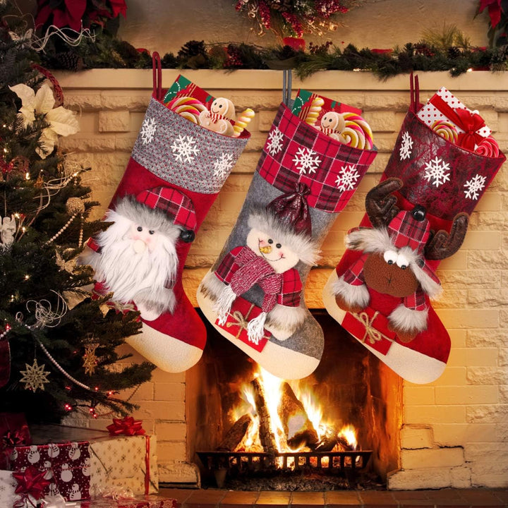 Toyvian Weihnachtsstrumpf 3Pcs 19.6" Grosse Grösse Weihnachtsstrumpf Schneemann Elch Santa Claus Wei
