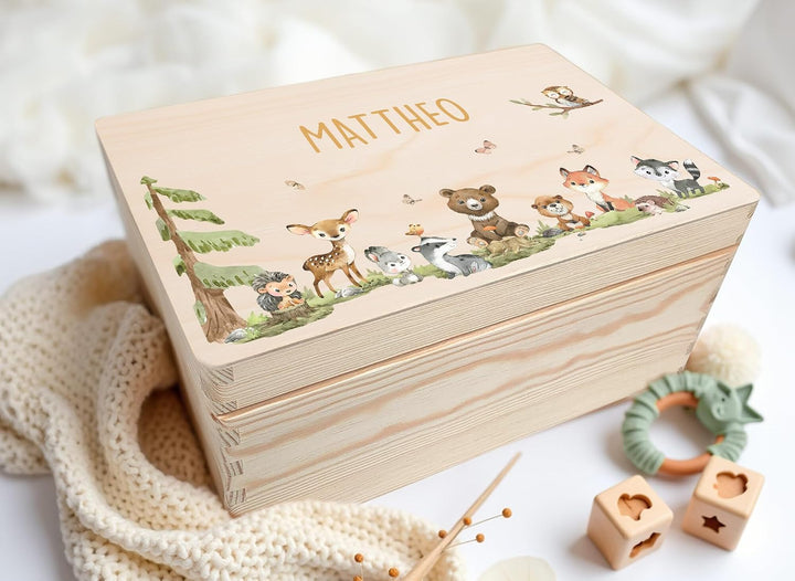 Little Deco Personalisierte Baby Erinnerungsbox Waldtiere | M - 30 x 20 x 13 cm - Design 3 | Erinner