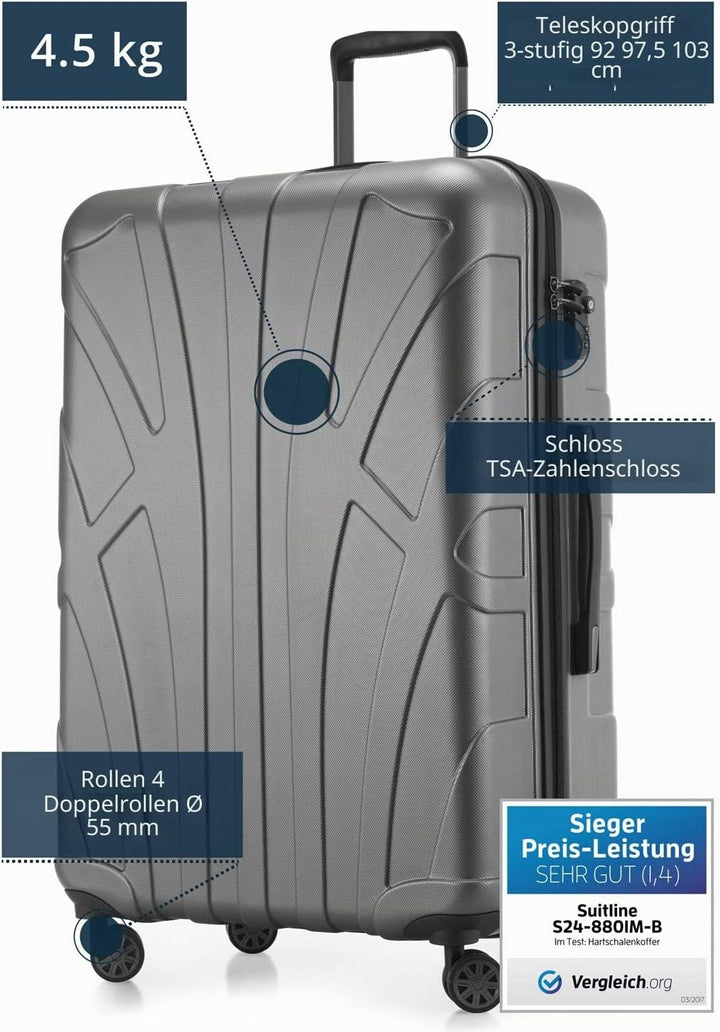 Suitline grosser Hartschalen-Koffer Koffer Trolley Rollkoffer XL Reisekoffer, TSA, 76 cm, ca. 96-110