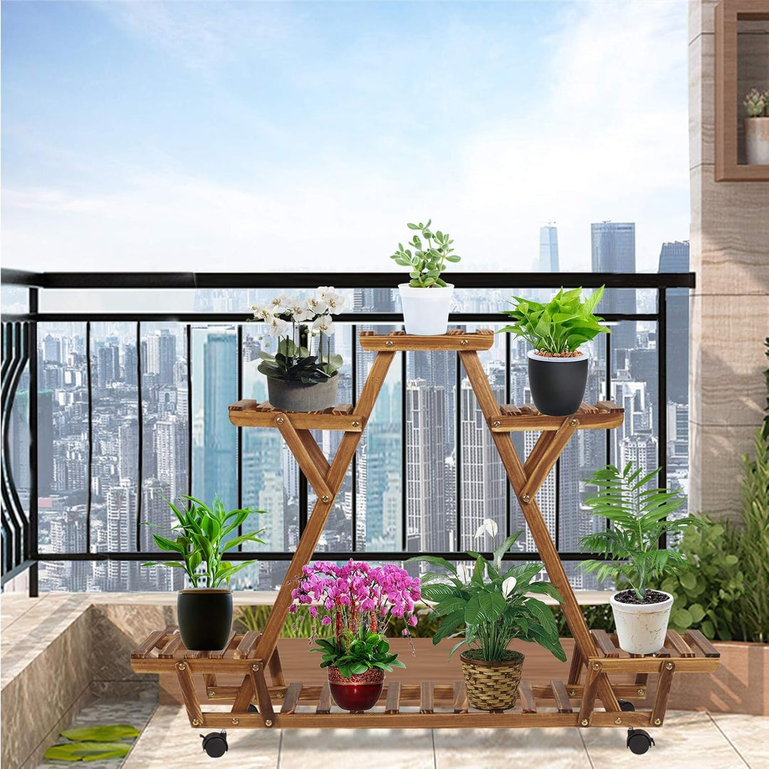 unho Blumenregal Rollbar, Blumentreppe 6 Ebenen, Pflanzentreppe für Indoor Balkon Wohzimmer Outdoor