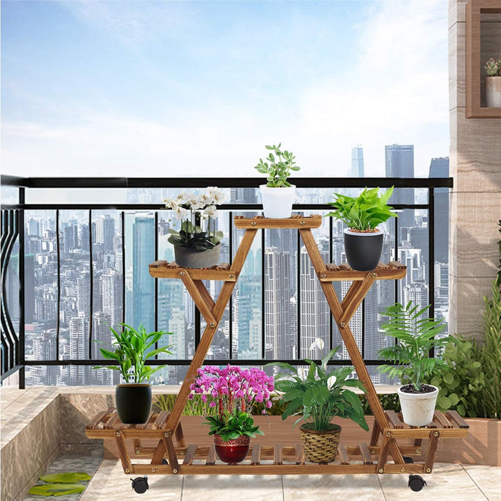 unho Blumenregal Rollbar, Blumentreppe 6 Ebenen, Pflanzentreppe für Indoor Balkon Wohzimmer Outdoor