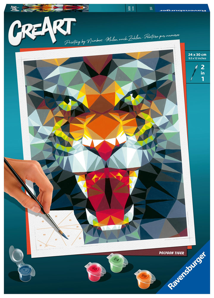 Ravensburger CreArt 23514 - Polygon Tiger - Malen nach Zahlen Erwachsene, DIY Malset mit Pinsel und