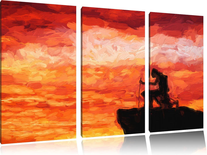 Pixxprint Samurai auf der Spitze des Berges als Leinwandbild/Grösse: 3 Teilig (120x80 cm) cm/Wandbil