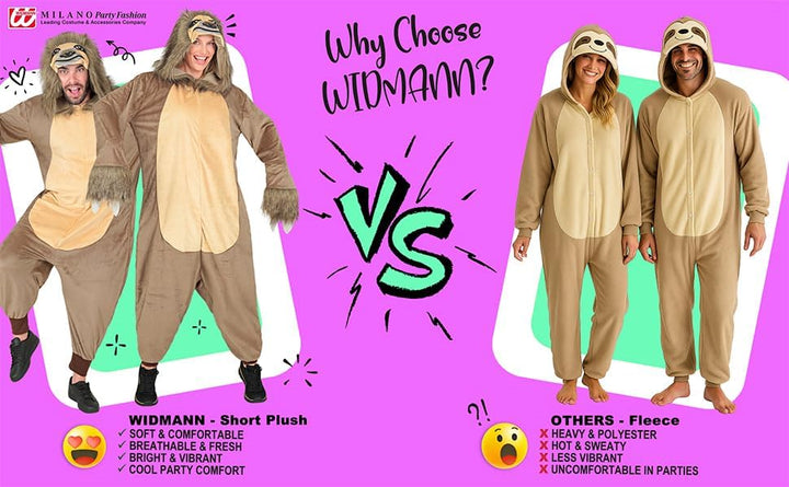 W WIDMANN MILANO Party Fashion - Tier Overall für Erwachsene, weicher Plüsch Jumpsuit mit Kapuze, Ti