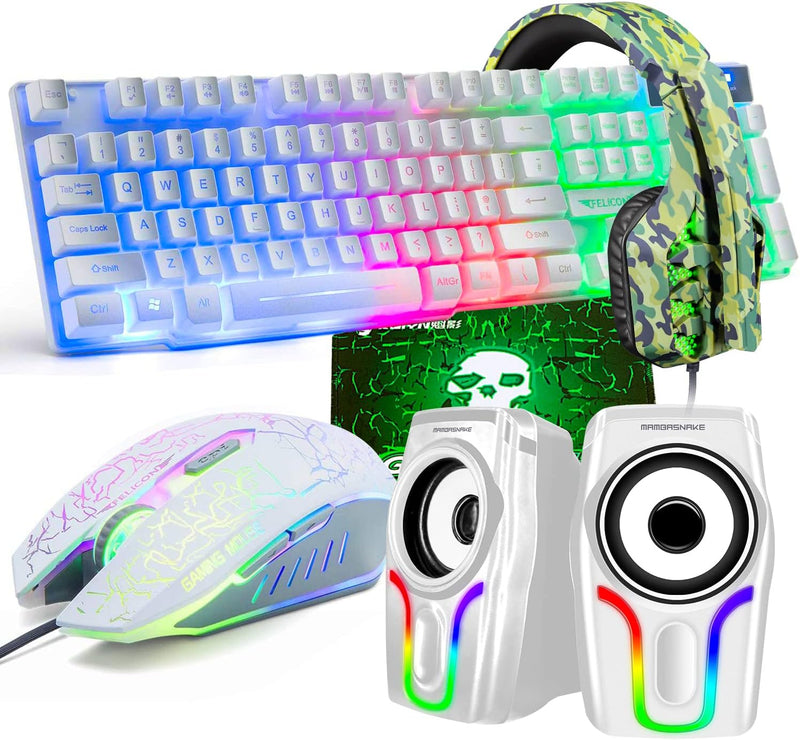 kabelgebundene Gaming-Tastatur mit Regenbogen-Hintergrundbeleuchtung, USB-Tastatur+2400 DPI 6 Tasten