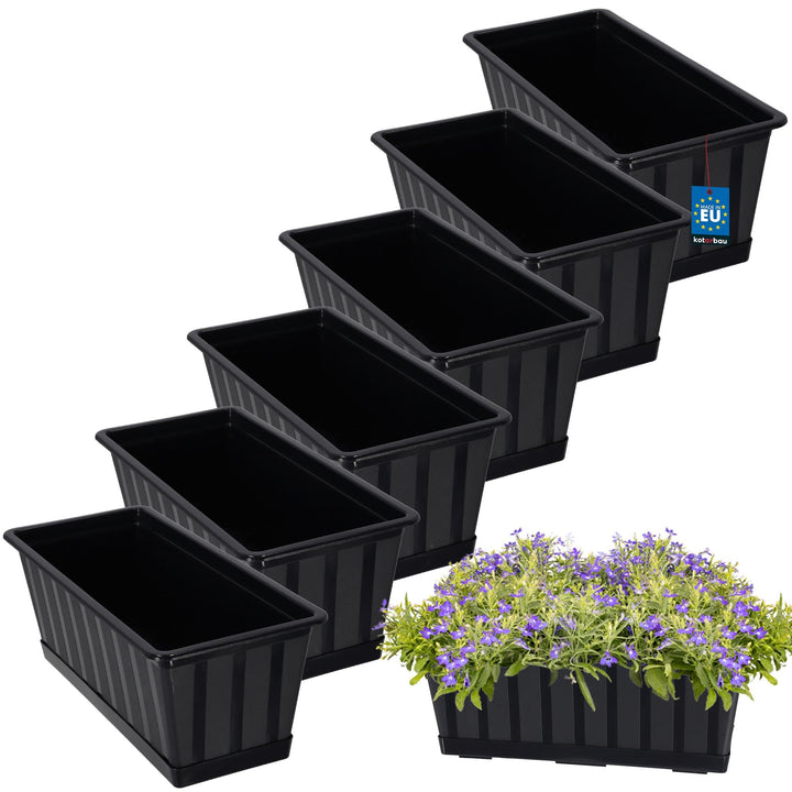 KOTARBAU® 6er Set Blumenkasten - Blumentopf für Balkon - 40 x 18 x 14 cm - Anthrazit - Balkonkasten