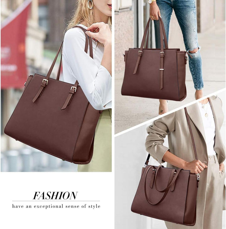 NEWHEY Handtasche Damen Shopper Damen Grosse Schwarz Gross Laptop Tasche 15.6 Zoll Elegant Leder Umh