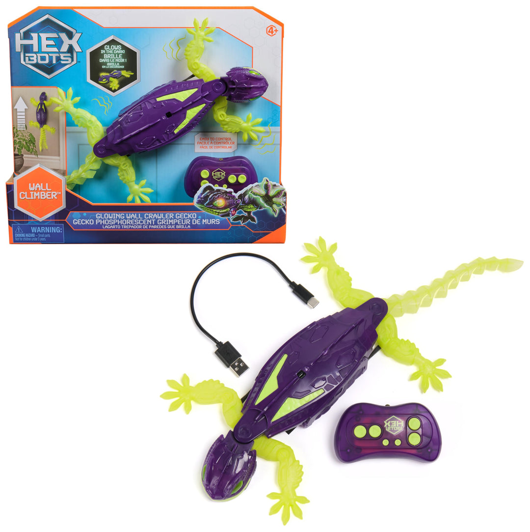 HEX BOTS – Wandflitzer Gecko Glow-in-The Dark, RC-Gecko mit LED-Augen & Glow-in-The-Dark-Beinen, das