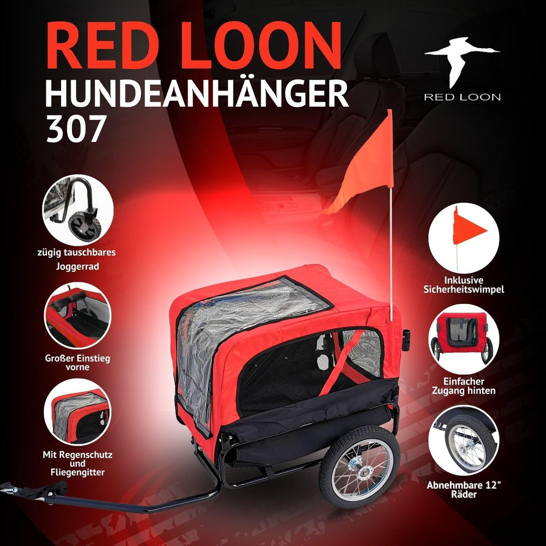 Red Loon Hundeanhänger Mini - Hunde Fahrradanhänger Jogger Rot, Stabiler Transporter 20kg Belastbark