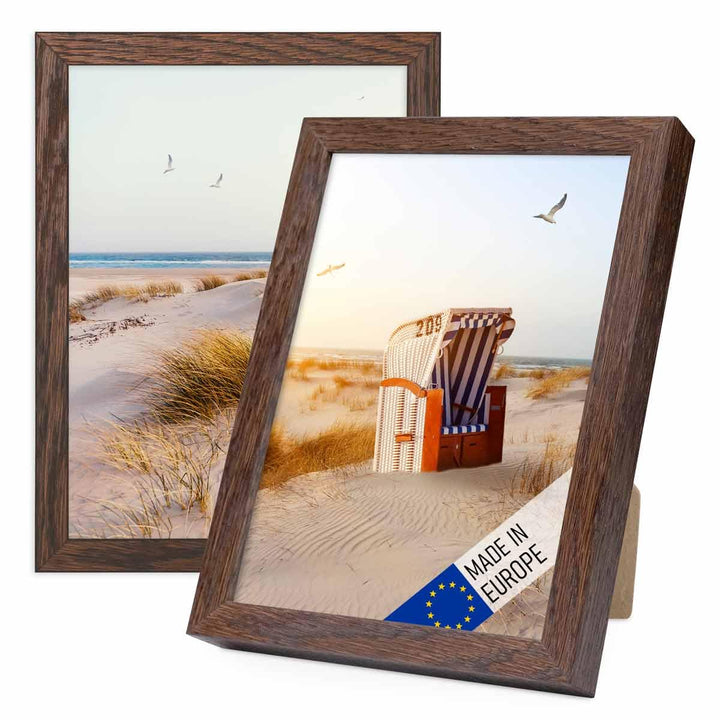 PHOTOLINI Bilderrahmen Holz 15x20 Eiche Dunkel, Holzbilderrahmen Made in EU, 2er Set, bruchsicheres