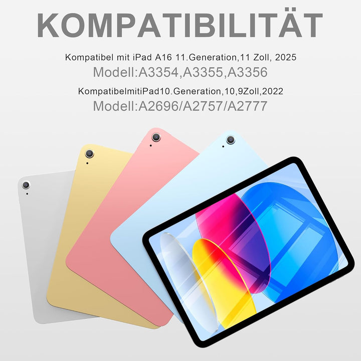 Hülle mit Tastatur für iPad A16 11. Generation 2025, für iPad 10. Generation 2022 10,9 Zoll, Bluetoo