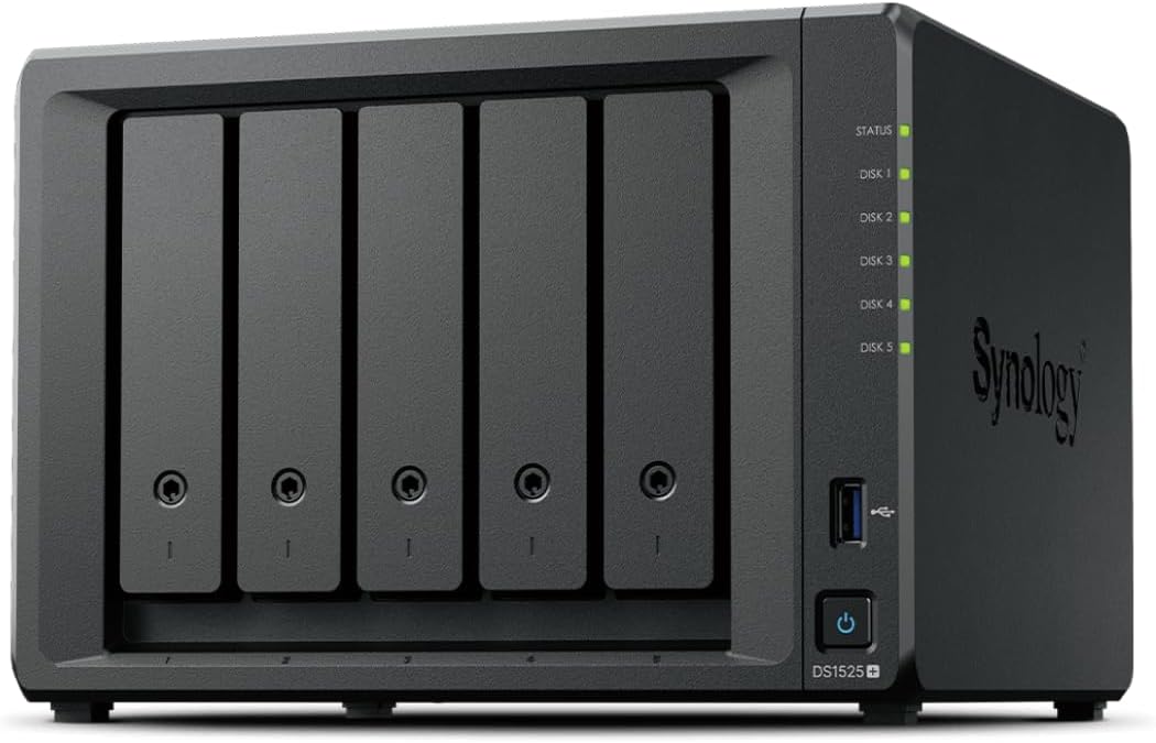 Synology Diskstation NAS DS1525+ 50TB Bestpreis Festplatten (5X 10TB) 5 Bay Plus Serie mit Ryzen R16