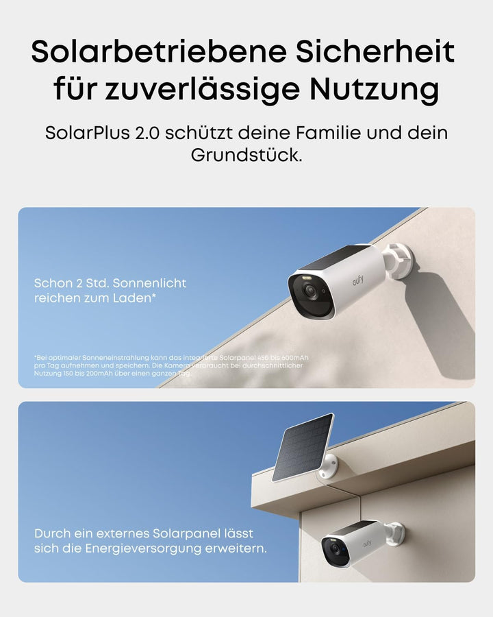 eufy Security eufyCam E40 Zusatzkamera, kabellose 2K Solarkamera für aussen, mit integriertem Solarp