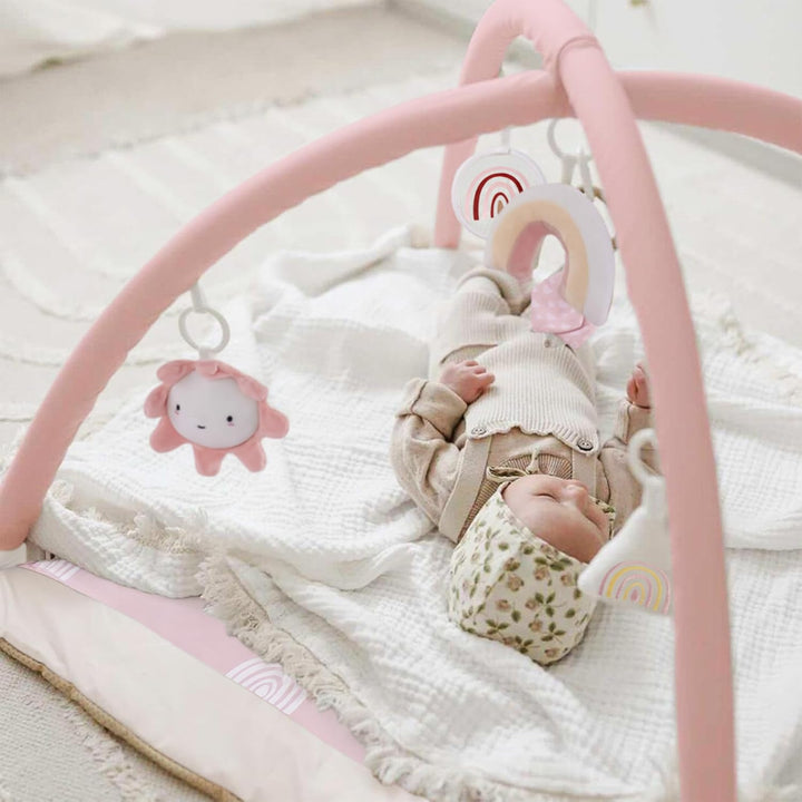 Mallify Spielbogen Baby Mädchen, Krabbeldecke für Baby mit 6 abnehmbaren sensorischen Spielzeugen un