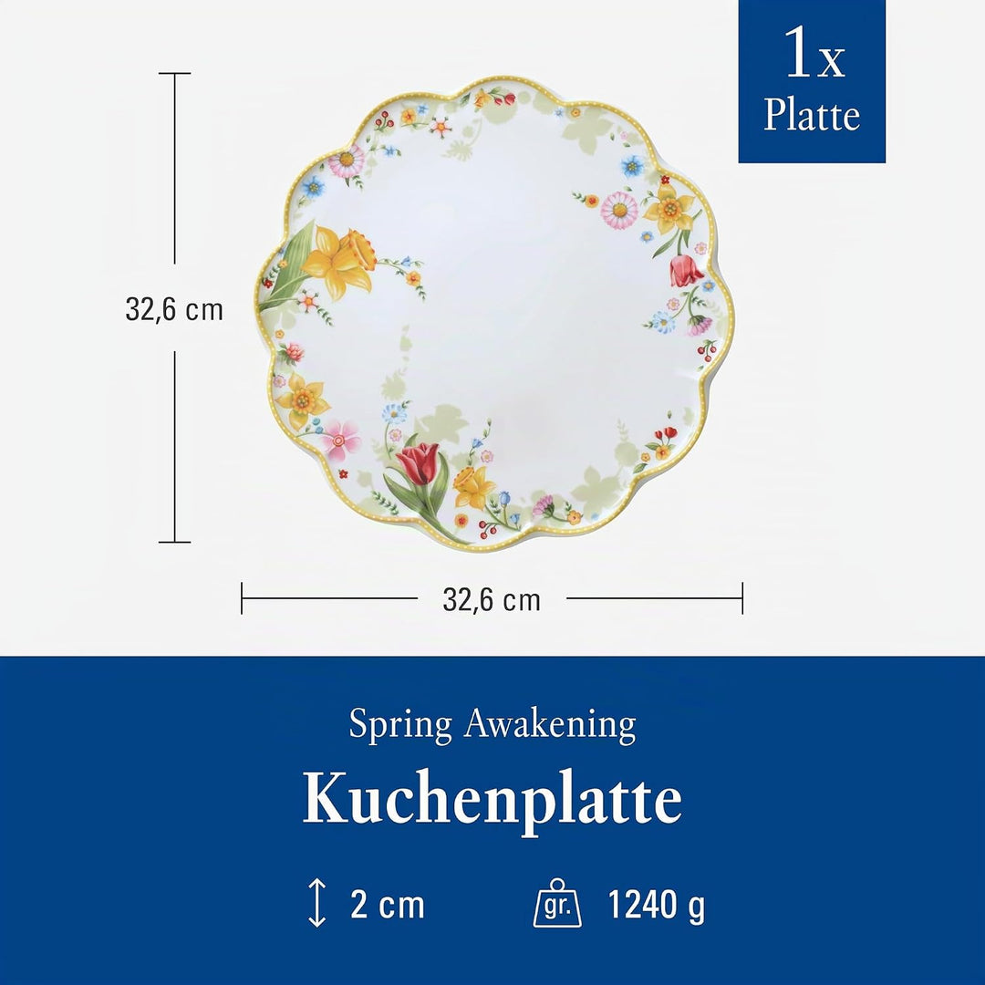 Villeroy und Boch Spring Awakening Tortenplatte "Blumenwiese", 33 cm, Porzellan, Weiss/Bunt Bunt Pla