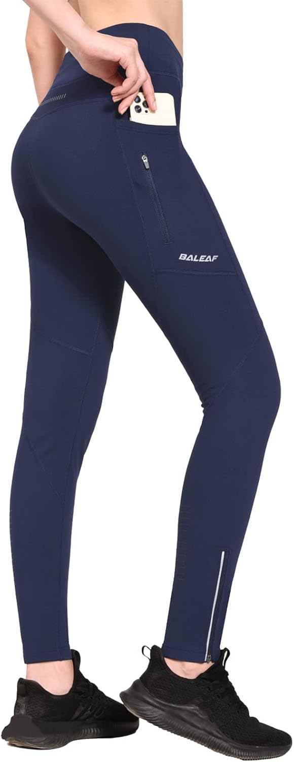 BALEAF Winter Fahrradhose Damen Lang mit Reissverschluss am Knöchel Warm Thermoleggings Winter Gefüt