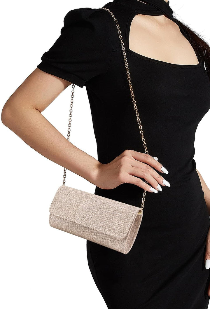 Naimo Kleine Clutch-Tasche mit Klappe und abnehmbarer Kette Champagner, Champagner