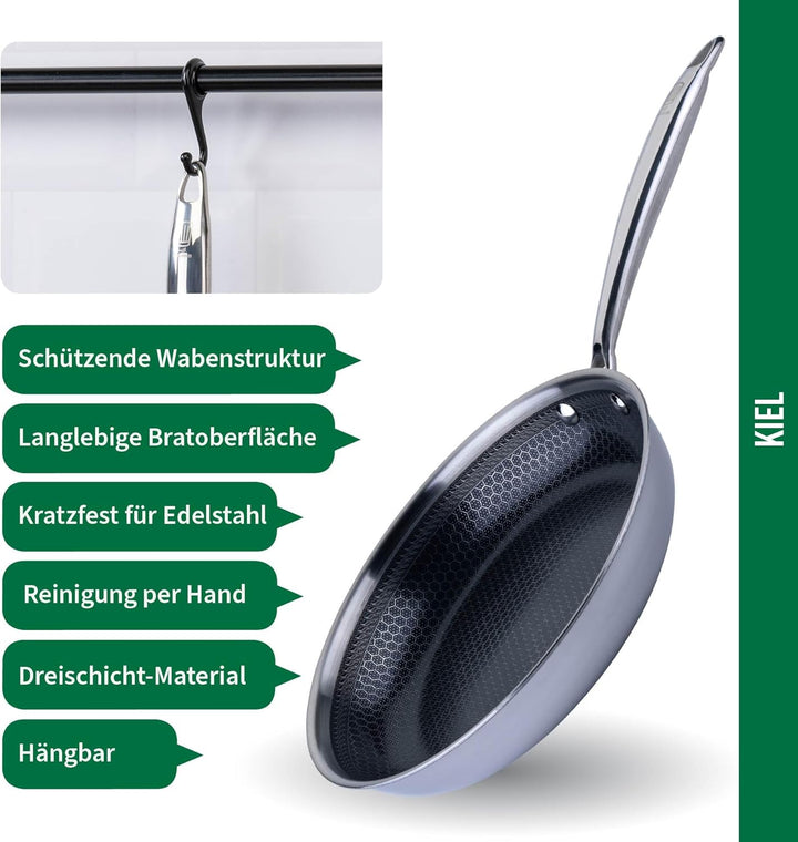 FACKELMANN Chefkoch trifft Antihaftpfanne – Ø24 cm Premium Bratpfanne aus Edelstahl mit keramischer