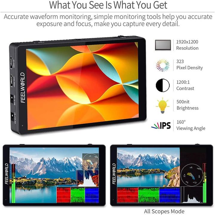 FEELWORLD F7 PRO 7-Zoll-Touchscreen-Spiegelreflexkamera-Feldmonitor mit 3D-Lut HDR-Wellenform extern