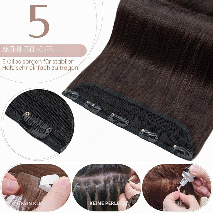 SEGO Haarteil Clip in Extensions Echthaar DICKER 1 Tresse 5 Clips Dicker Dichter Haarverlängerung 10