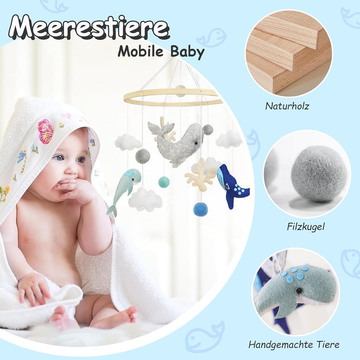 Hängemobile Windspiel Meerestiere, 3D Wolken Fische Mobile, Babyspielzeug für Kinderbett oder andere