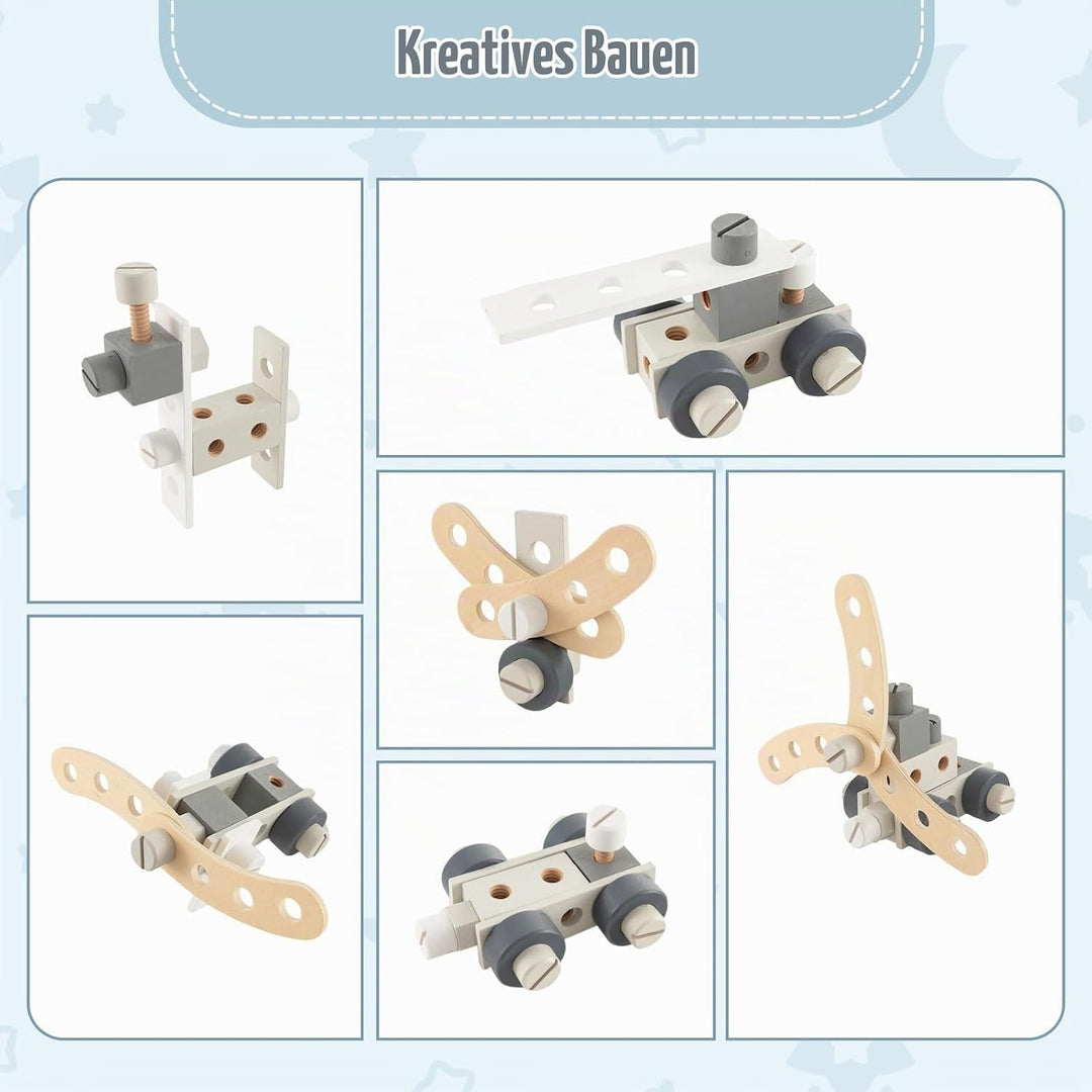 DREAMADE Werkbank Kinder, Werkzeugbank für Kinder aus Holz mit 61 Zubehör, Werkzeug Spielzeug Set mi