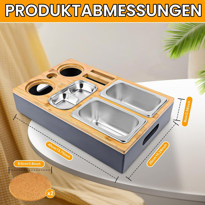 Couchbar Snackbox, Sofatablett Snackbox Mit Snackschalen Aus Edelstahl, Snackbox mit Fächern, Sofaab