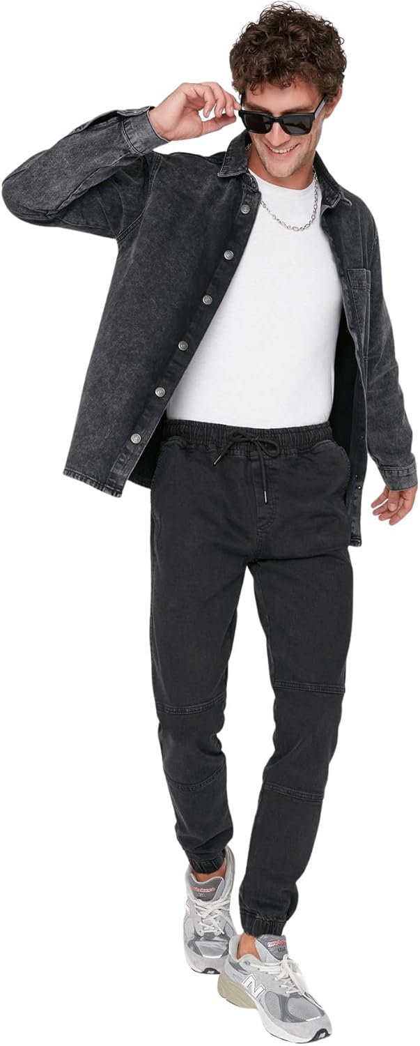 Trendyol Men's Herren Young Mittlerer Bund Jogger Jeans, Anthracite, 32