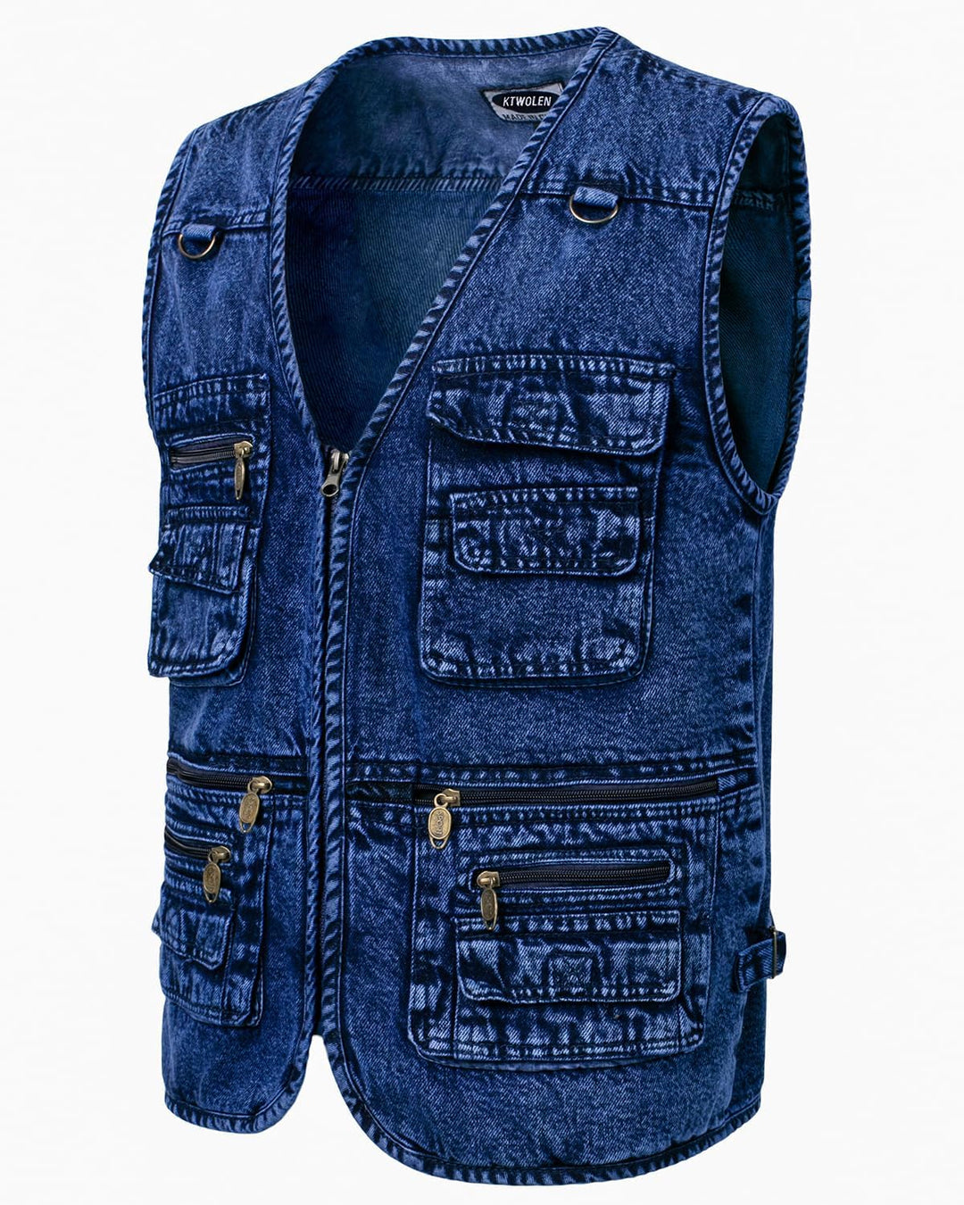 KTWOLEN Herren Denim Westen Casual Biker Jeansweste Multi-Taschened Motorradweste Outdoor Ärmellos A