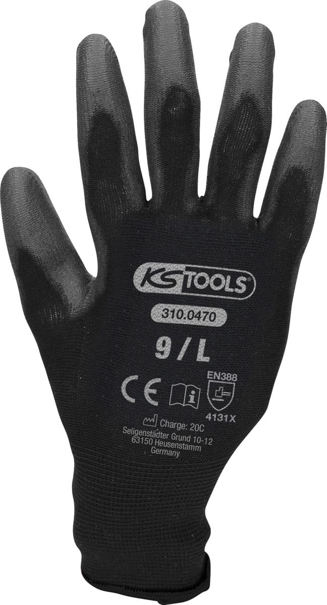 KS Tools 310.0470 Mikro-Feinstrickhandschuhe-schwarz, L, 12 Paar, L