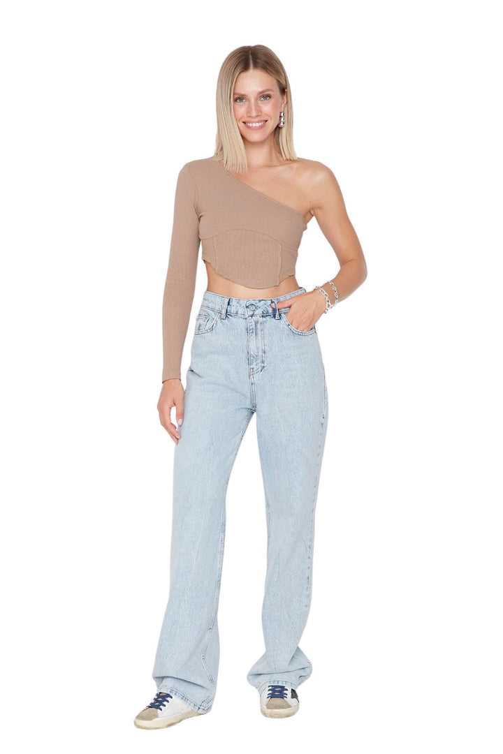TRENDYOL Damen Herren Hoher Bund Wide Leg Jeans 36 Light Blue, 36 Light Blue