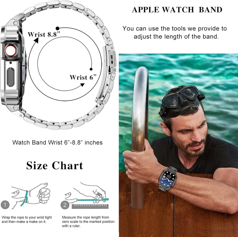 HASLFM Edelstahl Apple Watch Armband mit Gehäuse Kompatibel mit Apple Watch Series 9/8/7(41mm) 6/5/4