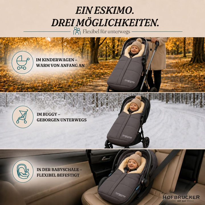 Hofbrucker Lammfell-Fusssack Eskimo für Babyschale, Kinderwagen, Buggy/Universeller Winterfusssack/F