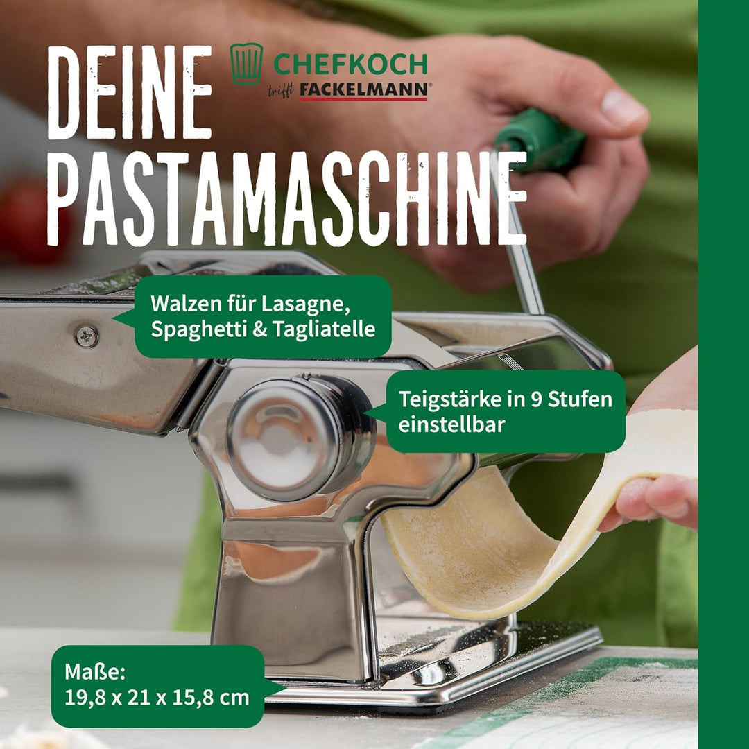 Chefkoch Nudelmaschine für leckere Pasta – Aufsätze für Lasagneblätter, Tagliatelle & Spaghetti – In