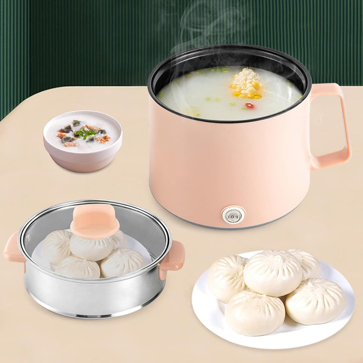 Elektrische Hot Pot mit Dampfgare, 1.7L Hot Pot Topf, Antihaft Elektro Bratpfanne für Reise/Wohnheim