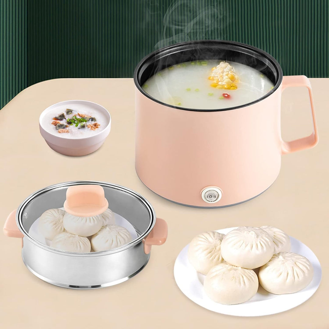 Elektrischer Fonduetopf mit Dampfkorb, 1,7 l, tragbarer Reise-Kochtopf zum Kochen von Nudelsuppe, ge