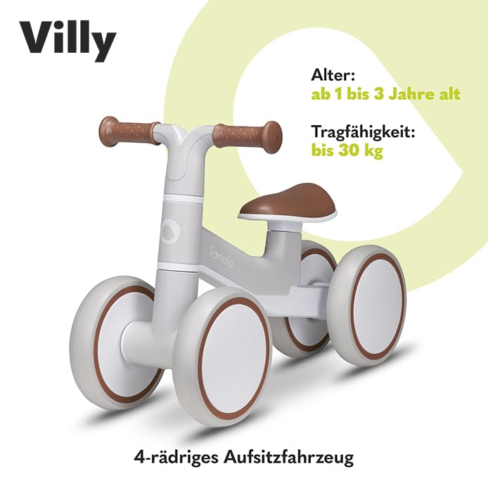 LIONELO VILLY Leichter Laufrad Kinderlaufrad 4 Räder ab 1 bis 3 Jahre alt (bis 30 kg), vordere Dämpf